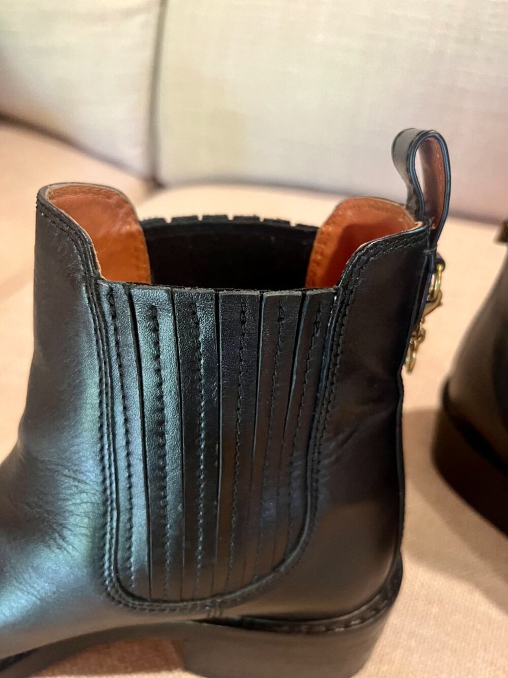 Coach Bowery Black Leather Chelsea Ankle Boots with Gold Charm Made in Italy - Picture 10 of 14